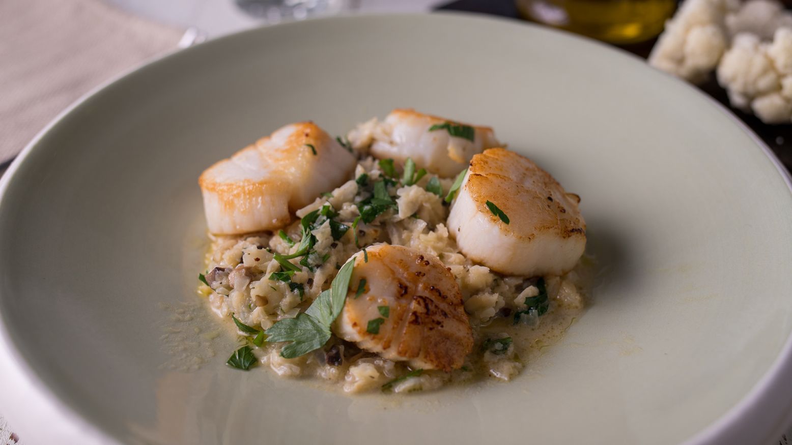 Cauliflower Risotto with Seared Scallops Iowa PBS